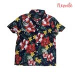 Boys Linen Shirt  Navy Blue with Tropical Floral Design - 5year