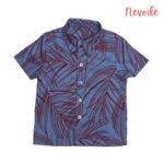 Boys Linen Shirt  Blue with Red Branch Design