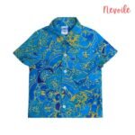 Kids Boys Linen Shirt  Blue with Yellow Pattern Design
