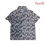 Kids Boys Linen Shirt  White with Purple Flowers & Branches Design