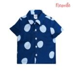 Kids Boys Linen Shirt  Blue with Circle Design