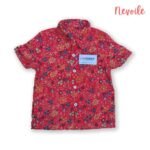 Kids Boys Linen Shirt  Red with Mini Floral Design