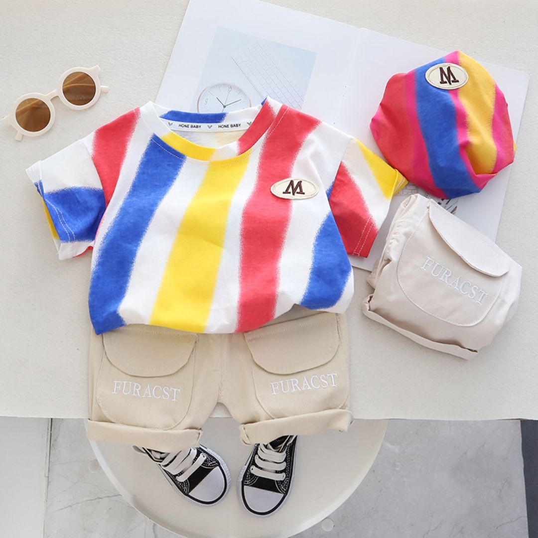10502 Boys Kit – Cotton Short With T- Shirt, Multicolor Pattern Design - Image 1