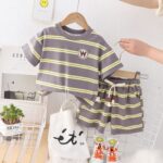 Boys Kit – Cotton Short With Light Ash Shirt, Yellow Pattern Design