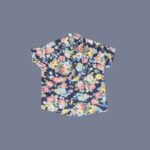 Boys Linen Shirt – Black with Floral Design - 1Y