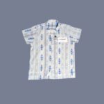 Boys Linen Shirt – Light Grey with Blue Pattern Design