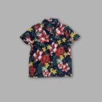 Boys Linen Shirt – Navy Blue with Tropical Floral Design