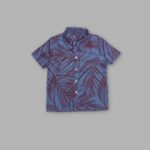 Boys Linen Shirt – Blue with Red Branch Design