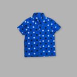 Boys Linen Shirt – Blue with Black & White Dot Design