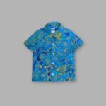 Kids Boys Linen Shirt – Blue with Yellow Pattern Design