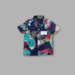 Kids Boys Linen Shirt – Navy Blue with Floral Design