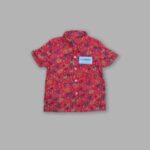 Kids Boys Linen Shirt – Red with Mini Floral Design
