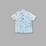 Kids Boys Linen Shirt – Off-White with Gold Pattern Design