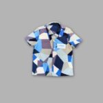 Kids Boys Linen Shirt – Navy Blue with Purple shapes Design