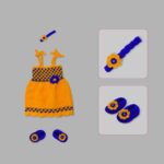 Girls Crochet Frock – Mustard Yellow with Blue Pattern Design