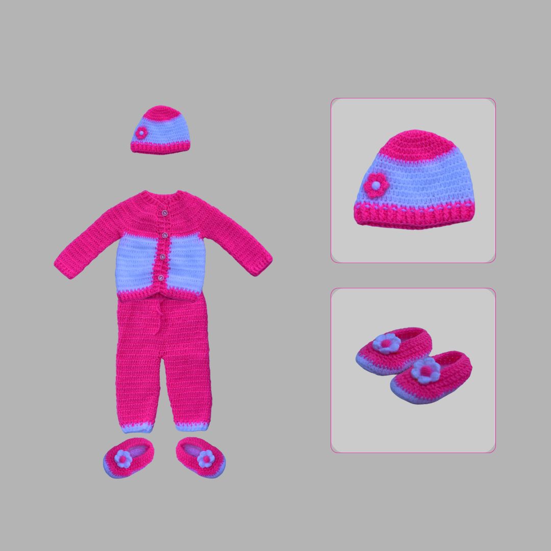 6405 Girls Crochet Kit – Pink with White Pattern Design - Image 1