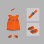 Girls Crochet Frock – Orange with Dark Gray Floral Design