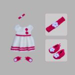 Girls Crochet Frock – White with Pink Floral Design
