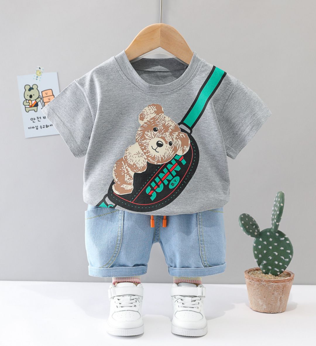 9508 Boys Kit – Denim Short With Ash T- Shirt, Character Design - Image 1