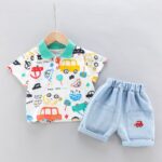 Boys Kit – Denim Short With Off-White T- Shirt, Vehicles Design