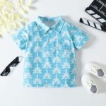 Boys Cotton T-Shirt – Light Blue With White Pattern Design
