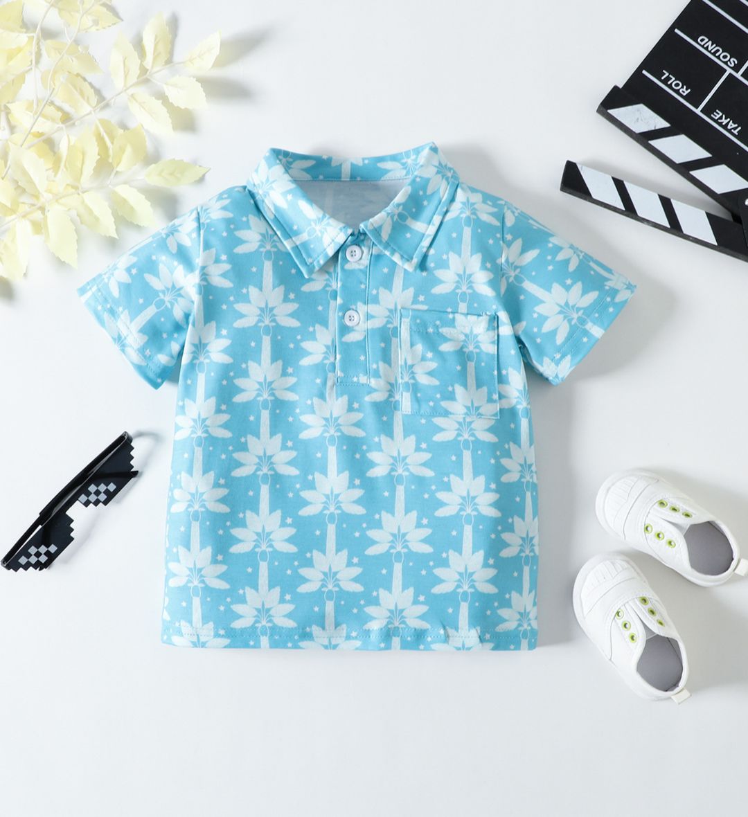 9521 Boys Cotton T-Shirt – Light Blue With White Pattern Design - Image 1