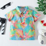 Boys Cotton T-Shirt – Multicolor Leaves Pattern Design