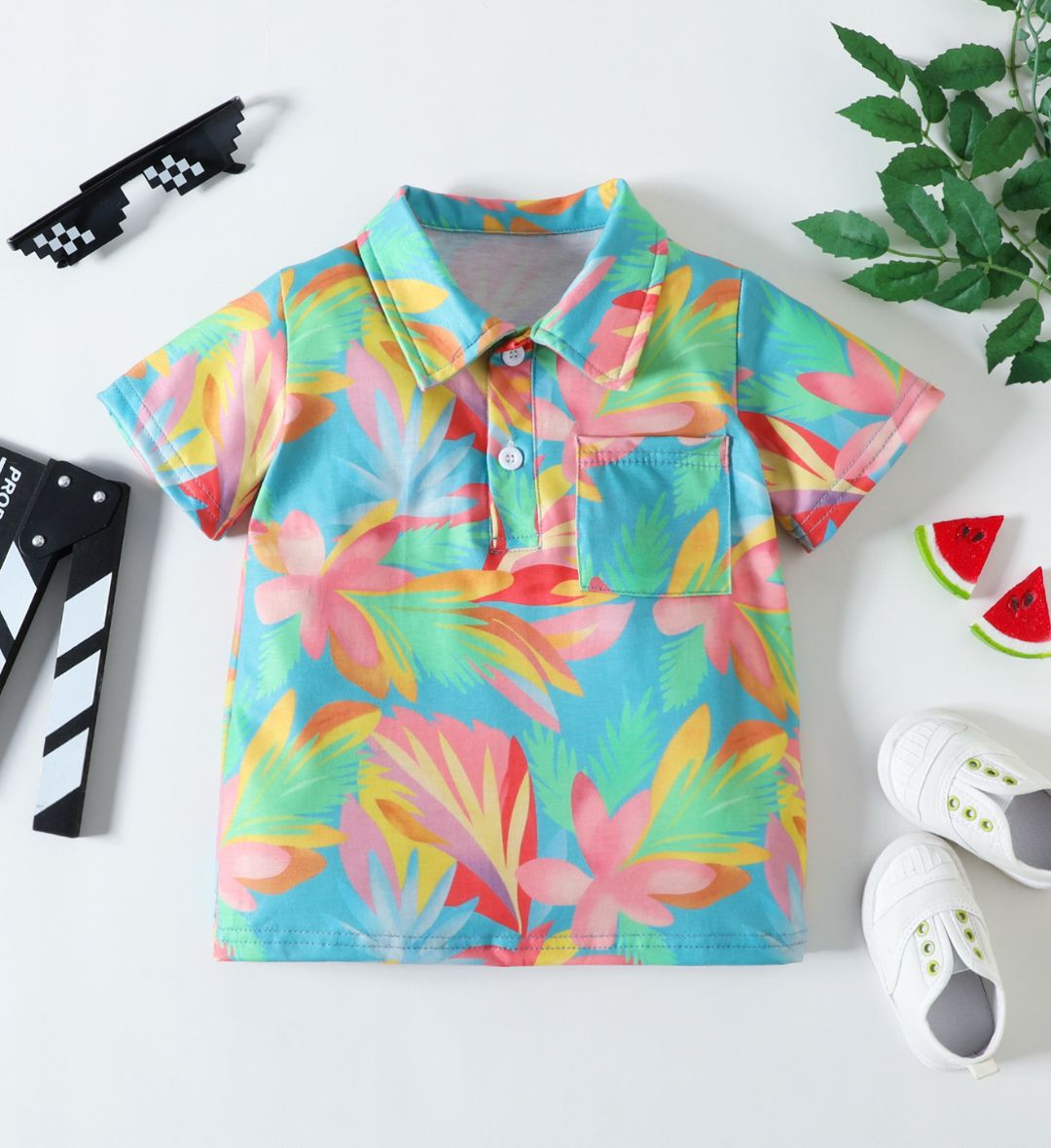 9522 Boys Cotton T-Shirt – Multicolor Leaves Pattern Design - Image 1