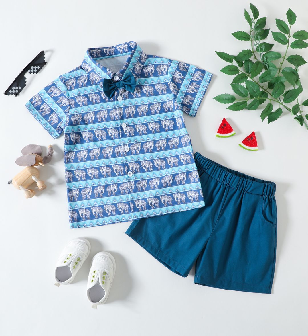 9523 Boys Kit – Cotton Short With Blue T- Shirt, Animal Design - Image 1
