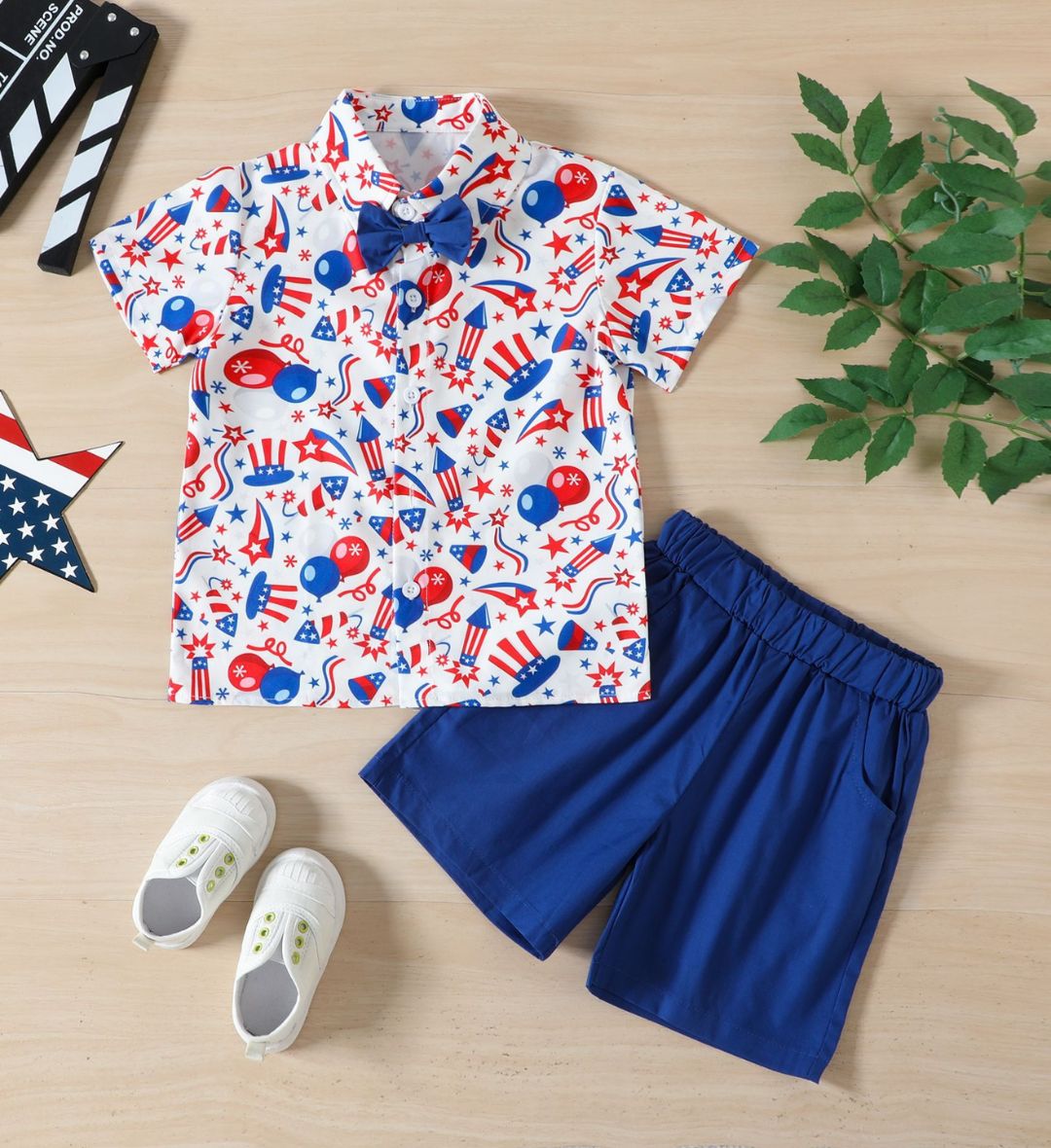 9524 Boys Kit – Cotton Short With Blue T- Shirt, Celebration Pattern Design - Image 1