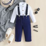 Boys Kit – Deep Navy Blue Trouser With White Long-Sleeve Shirt, Plain Design