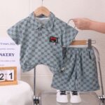 Boys Kit – Cotton Short, Light Sage Green With Chain Pattern Design - 79