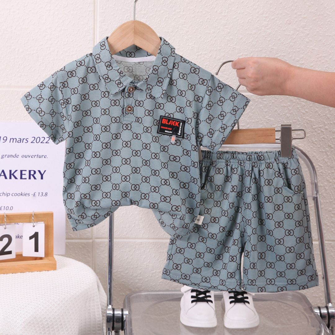10519 Boys Kit – Cotton Short, Light Sage Green With Chain Pattern Design - 79 - Image 1