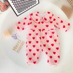 Girls Romper – Light Pink With Dark Pink Heart Design - 12M