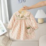 Girls Frock – Off-White With Pink Roses Design