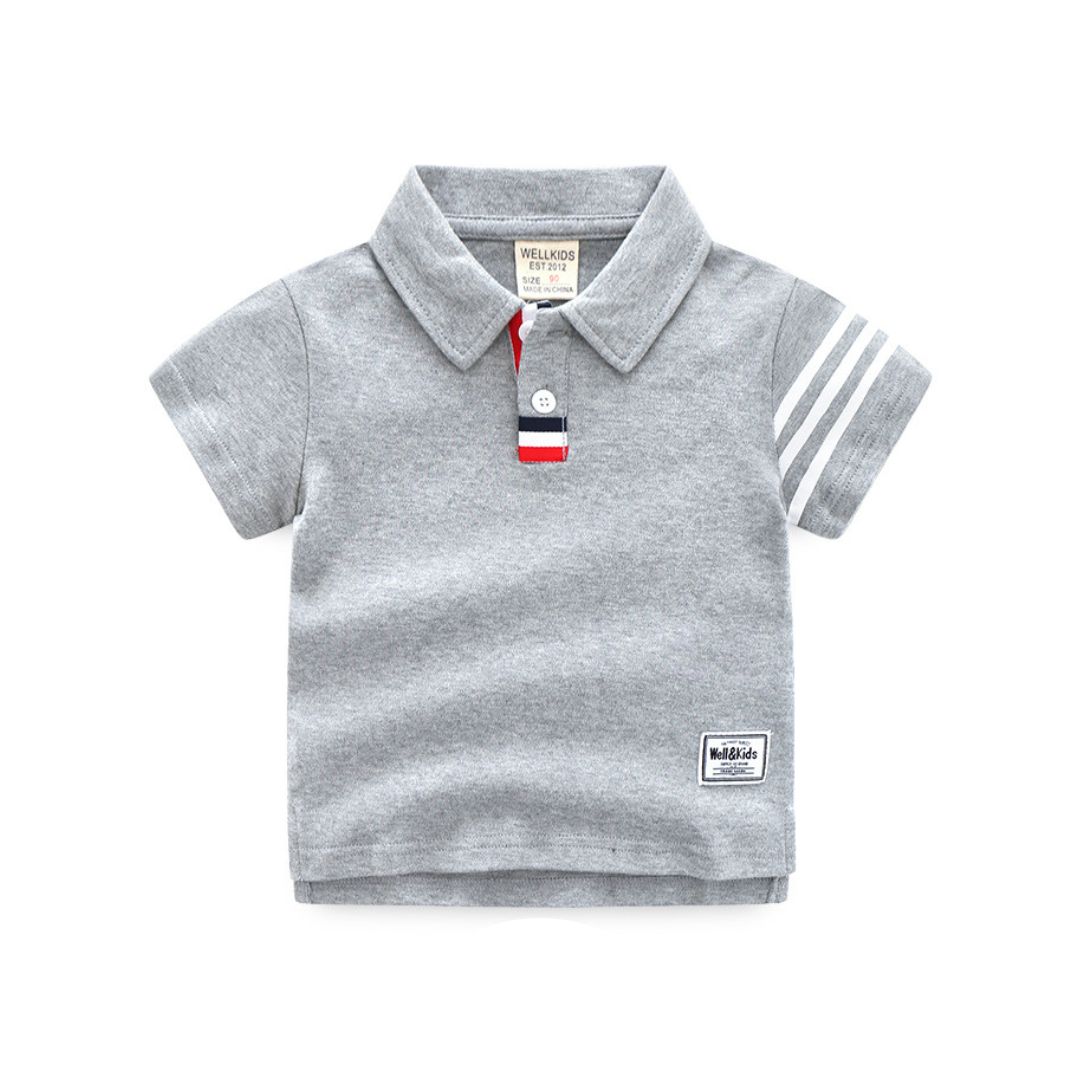 11504 Classic short-Sleeved polo shirt - Solid heather grey body with white accents - Image 1