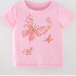 Butterfly Graphic Tee - Baby Pink short-sleeved crewneck t-shirt With Gold and Magenta Butterflies