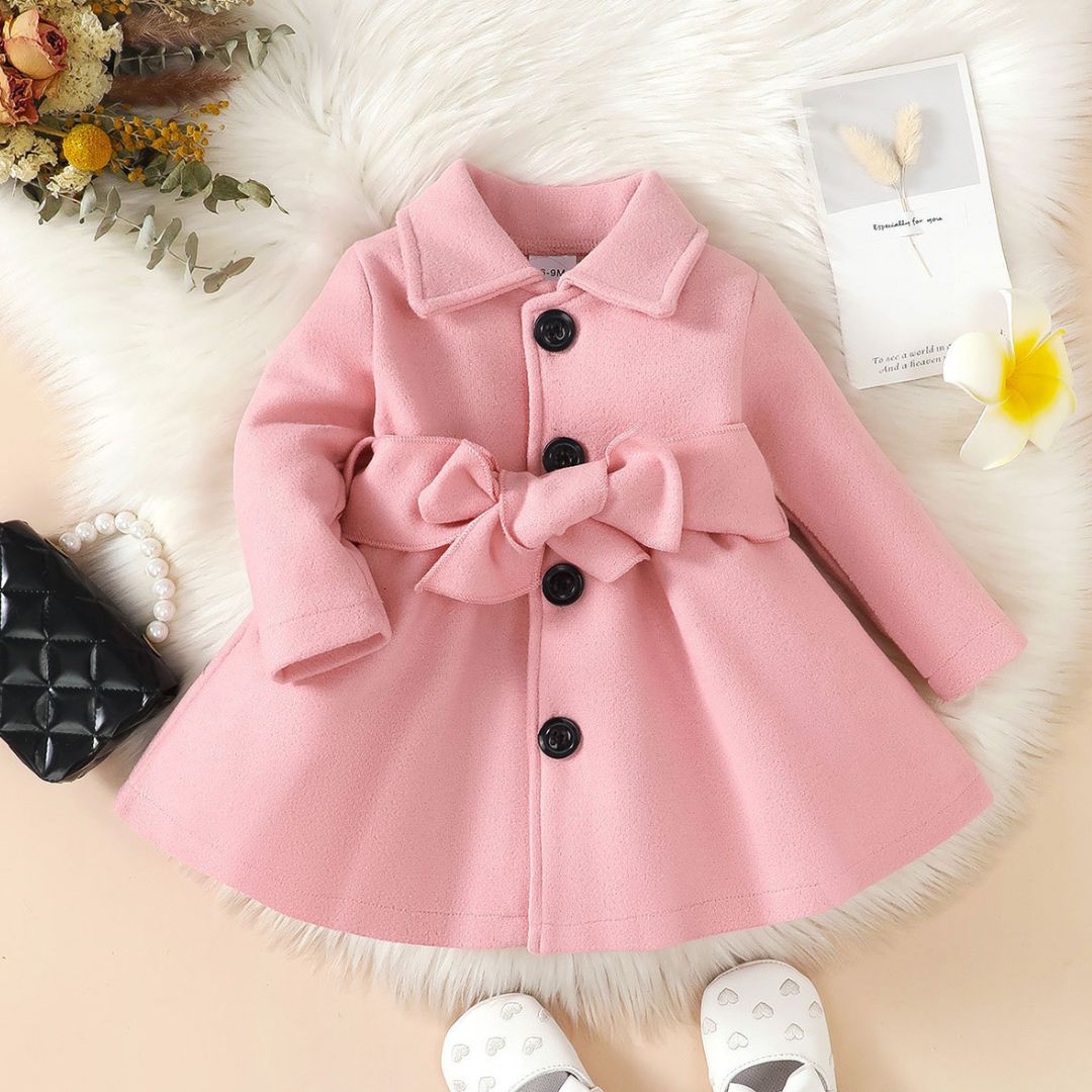 11616 Formal Bow Coat - Dusty Rose Pink with Black buttons - Image 1