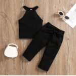 Sleek Halter Set - a ribbed black halter-neck top and matching black high-waisted trousers